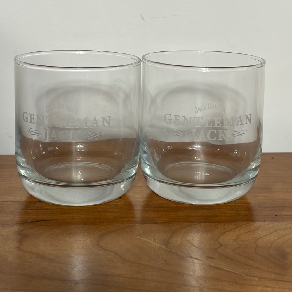 Jack Daniels Gentleman Jack Whiskey Rocks Glasses Set of 2 Etched Logo Barware
